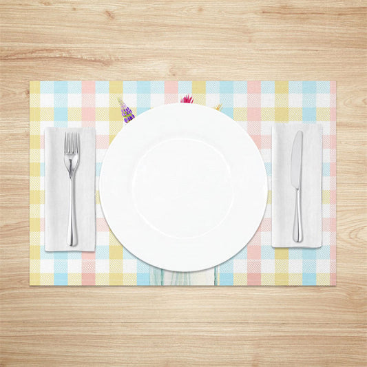 Lofaris Vase Floral Colorful Plaid Dining Set of 4 Placemats