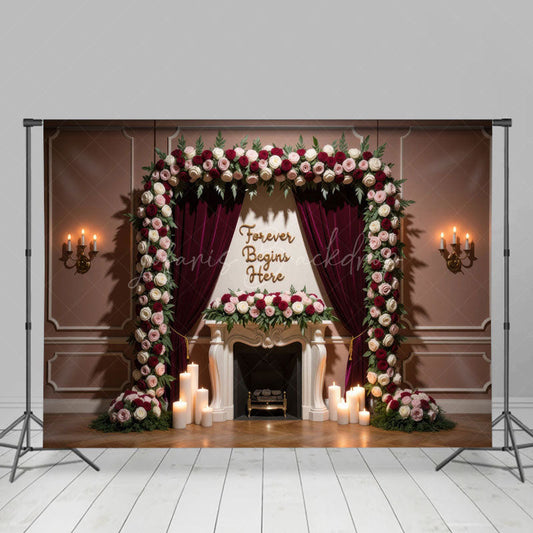 Lofaris Velvet Floral Curtain Candles Sweet Wedding Backdrop