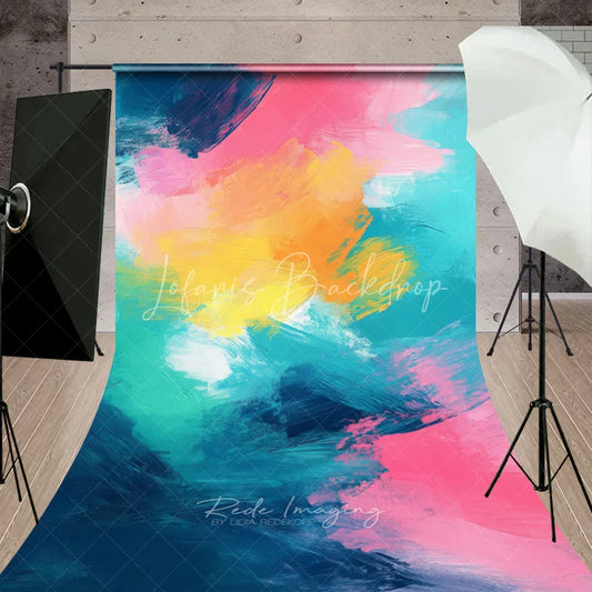 Lofaris Vibrant Abstract Brushstroke Sweep Backdrop Colorful Pink Yellow Teal Blue Modern Art Design for Photo Shoots