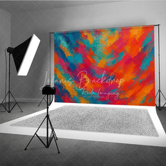 Lofaris Vibrant Abstract Photography Backdrop with Textured Brushstrokes Featuring Red Orange Blue and Gold Colors