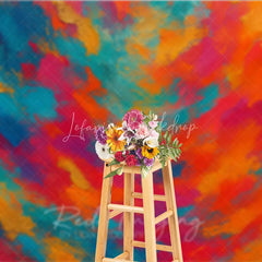 Lofaris Vibrant Abstract Photography Backdrop with Textured Brushstrokes Featuring Red Orange Blue and Gold Colors
