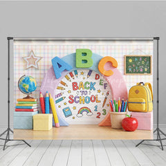 Lofaris Vibrant Back to School Photography Backdrop with ABC Letters Colorful Pencils and Classroom Elements