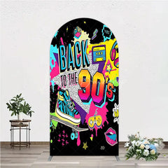 Lofaris Vibrant Back to the 90s Arch Backdrop Retro Skateboard and Cassette Tape Party Decor