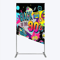 Lofaris Vibrant Back to the 90s Rectangle Backdrop Retro Skateboard and Cassette Tape Party Decor
