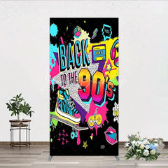 Lofaris Vibrant Back to the 90s Rectangle Backdrop Retro Skateboard and Cassette Tape Party Decor