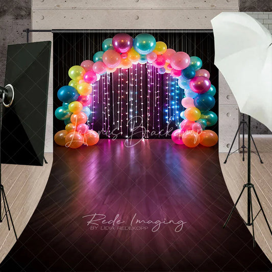 Lofaris Vibrant Balloon Arch and Lights Sweep Photo Backdrop Colorful Birthday Party Photography Background