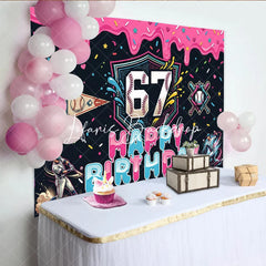 Lofaris Vibrant Baseball 7th Birthday Backdrop with Pink Dripping Icing and Sprinkles Sporty Party Decor