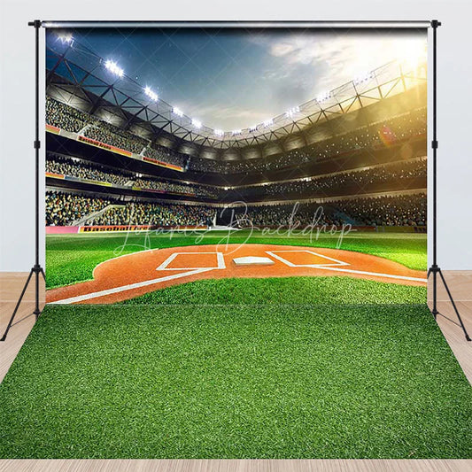 Lofaris Vibrant Baseball Stadium Field Green Grass Combo Set Backdrop Sunny Sports Theme Party Photo Booth Decor