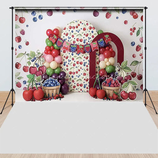 Lofaris Vibrant Berry Theme Combo Set Backdrop with Arch Props and Balloon Garland Perfect for Birthday Party Decor