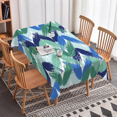 Lofaris Vibrant Blue and Green Brushstroke Chevron Rectangle Tablecloth Modern Abstract Pattern for Dining Decor