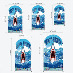 Lofaris Vibrant Blue Ocean Shark Happy Birthday Arch Backdrop Kit Under the Sea Adventure Party Decor for Kids