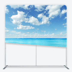 Lofaris Vibrant Blue Sky and White Clouds Turquoise Ocean Square Double-Sided Backdrop Summer Beach Photography Prop