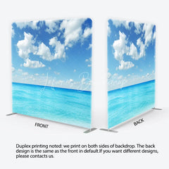 Lofaris Vibrant Blue Sky and White Clouds Turquoise Ocean Square Double-Sided Backdrop Summer Beach Photography Prop