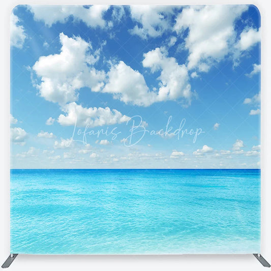 Lofaris Vibrant Blue Sky and White Clouds Turquoise Ocean Square Double-Sided Backdrop Summer Beach Photography Prop