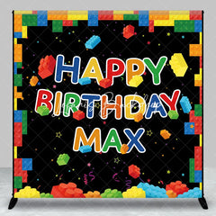 Lofaris Vibrant Building Blocks Happy Birthday Personalized Custom Backdrop Kids Party Decoration for Boys and Girls