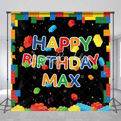 Lofaris Vibrant Building Blocks Happy Birthday Personalized Custom Backdrop Kids Party Decoration for Boys and Girls