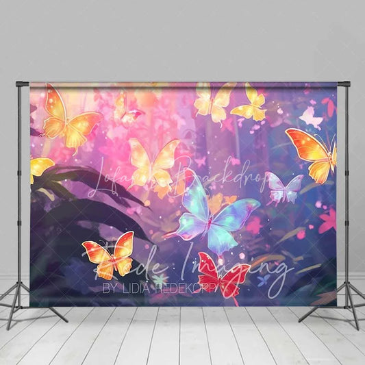 Lofaris Vibrant Butterfly Forest Backdrop Dreamy Pink Purple Photography Background for Kids Birthday Party Baby Shower