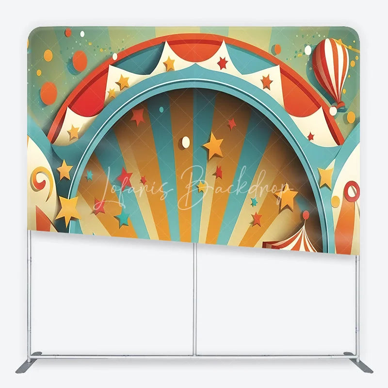 Lofaris Vibrant Carnival Circus Theme Square Double-Sided Backdrop featuring Stars and Hot Air Balloon for Party Decor