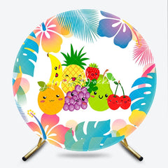 Lofaris Vibrant Cartoon Fruit and Tropical Leaves Round Backdrop Cute Summer Birthday Baby Shower Party Decoration