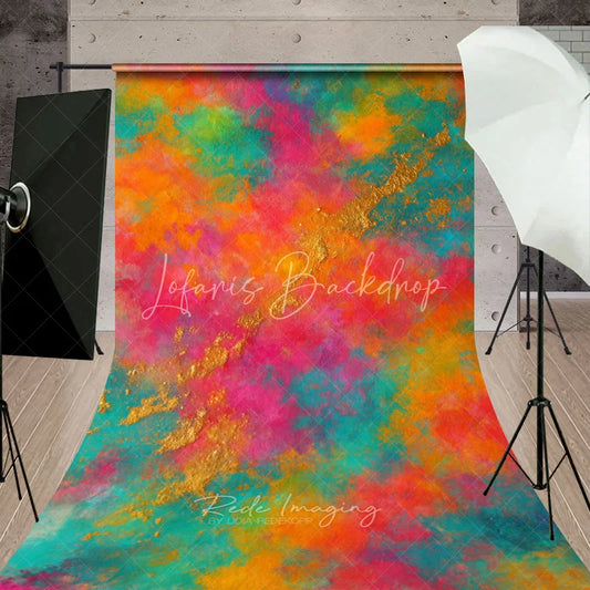Lofaris Vibrant Colorful Abstract Sweep Backdrop with Gold Accents Artistic Painterly Texture for Photography