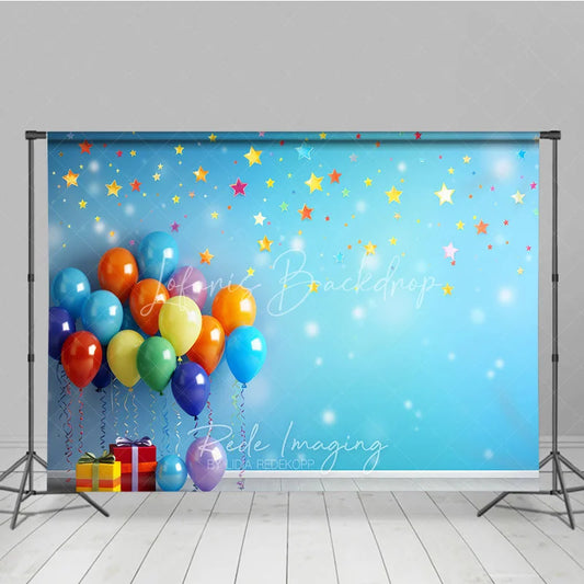 Lofaris Vibrant Colorful Balloons and Falling Stars Photography Backdrop Festive Birthday Party Celebration Decor