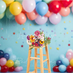 Lofaris Vibrant Colorful Balloons and Star Confetti Sky Blue Photography Backdrop Perfect for Birthday Party Baby Shower