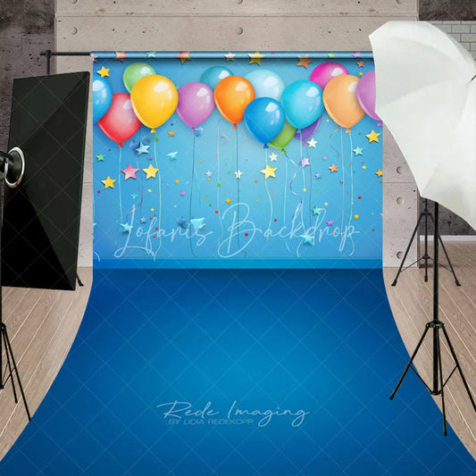 Lofaris Vibrant Colorful Balloons and Stars Festive Sweep Backdrop Perfect for Birthday Party Celebration Decor