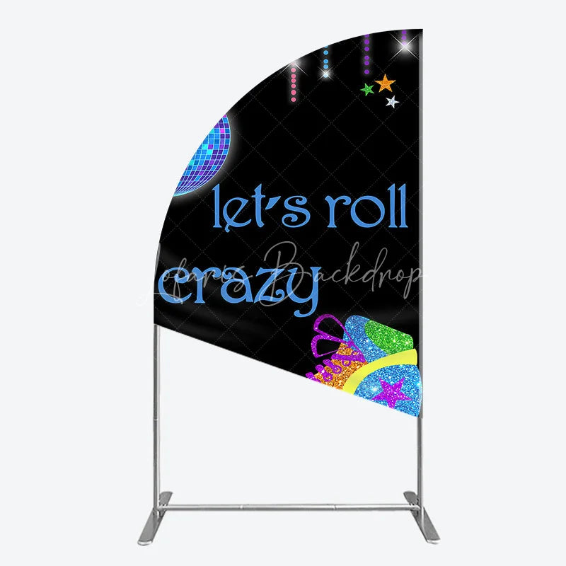 Lofaris Vibrant Disco Ball and Glitter Roller Skate Half Moon Arch Backdrop Let’s Roll Crazy Party Celebration Decor
