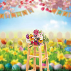 Lofaris Vibrant Easter Garden Eggs Pink Under Sky Backdrop
