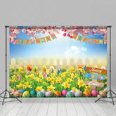 Lofaris Vibrant Easter Garden Eggs Pink Under Sky Backdrop