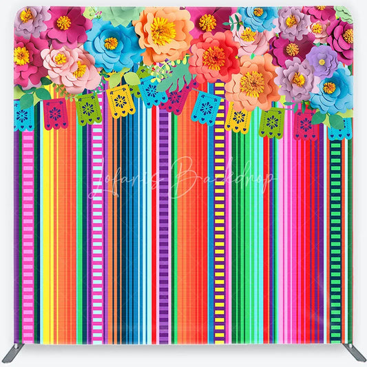 Lofaris Vibrant Fiesta Paper Flower and Banner Square Double-Sided Backdrop Mexican Party Decor
