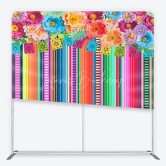 Lofaris Vibrant Fiesta Paper Flower and Banner Square Double-Sided Backdrop Mexican Party Decor