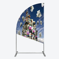 Lofaris Vibrant Floating Books and Blue Sky Half Moon Arch Backdrop Educational Literary Theme Party Decor