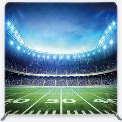 Lofaris Vibrant Football Stadium Field Square Double-Sided Backdrop with Bright Lights Sports Game Day Party Decor