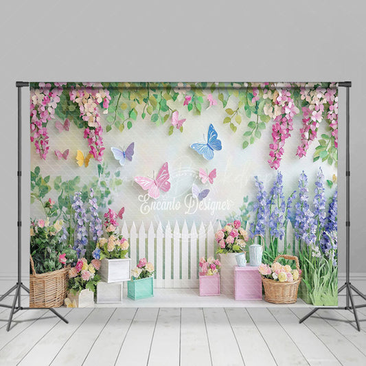 Lofaris Vibrant Garden Scene Flowers Butterflies Backdrop