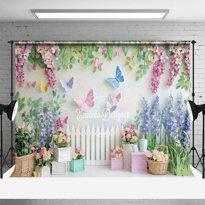 Lofaris Vibrant Garden Scene Flowers Butterflies Backdrop