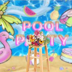 Lofaris Vibrant Glitter Pool Party Flamingo Palm Tree Photography Backdrop Summer Beach Celebration Decor