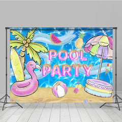 Lofaris Vibrant Glitter Pool Party Flamingo Palm Tree Photography Backdrop Summer Beach Celebration Decor