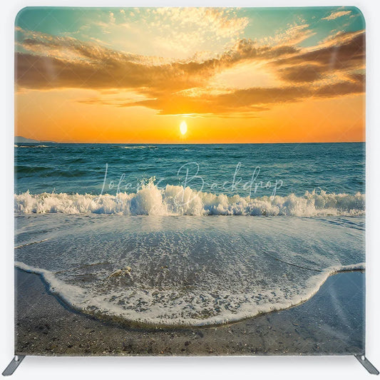 Lofaris Vibrant Golden Sunset Ocean Waves Beach square double-sided backdrop Serene Summer Photography Background Decor