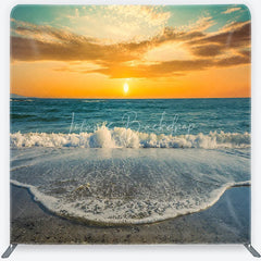 Lofaris Vibrant Golden Sunset Ocean Waves Beach square double-sided backdrop Serene Summer Photography Background Decor