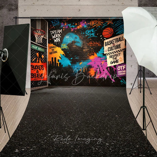 Lofaris Vibrant Graffiti Basketball Hoop Street Art Sweep Backdrop Urban Sports Theme Photo Booth Background for Teen Party