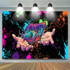 Lofaris Vibrant Graffiti Style Neon Paint Splatter 67th Birthday Backdrop with Hands Energetic Party Decor