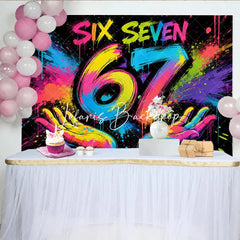 Lofaris Vibrant Graffiti Style Six Seven 67 Birthday Backdrop with Neon Paint Splatter Colorful Celebration Party Decor