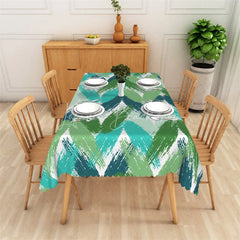 Lofaris Vibrant Green and Teal Brush Stroke Chevron Pattern Rectangle Tablecloth Modern Artistic Party Decor