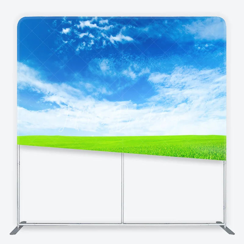 Lofaris Vibrant Green Field and Blue Sky with White Clouds Square Double-Sided Backdrop Natural Outdoor Landscape