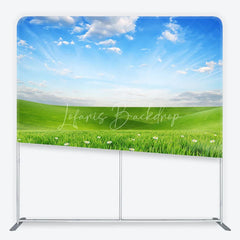 Lofaris Vibrant Green Meadow with White Daisies Square Double-Sided Backdrop Spring Outdoor Party Decor