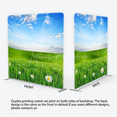 Lofaris Vibrant Green Meadow with White Daisies Square Double-Sided Backdrop Spring Outdoor Party Decor