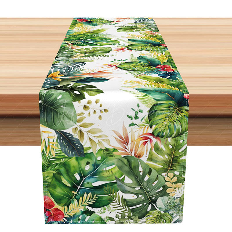 Lofaris Vibrant Green Tropical Plant Table Runner for Summer Jungle and Botanical Themed Kitchen Dining Decor
