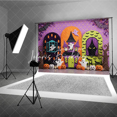 Lofaris Vibrant Halloween Haunted House Photography Backdrop with Spooky Ghosts Pumpkins and Bats for Kids Party Celebration