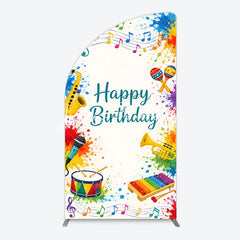 Lofaris Vibrant Happy Birthday Musical Instruments Half Moon Arch Backdrop Colorful Paint Splatter Party Decor